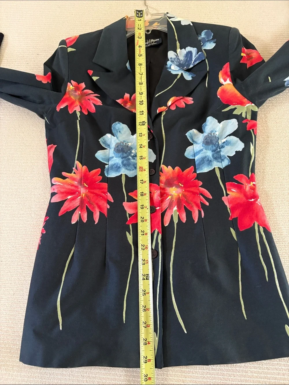 Bisou Bisou Women’s Black Blazer with Red & Blue Floral Print